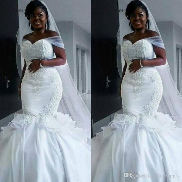 

vintage african mermaid wedding dresses sweetheart lace appliques tiered beads plus size custom plus size wedding dress bridal gowns, White