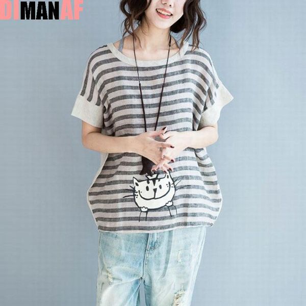 

o-образным вырезом женщины футболка летний стиль кошка полосатый принт белье женский свободный новая мода повседневная новый o-образным выре, White
