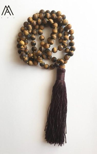 

8mm matted natural tiger eye stone 108 prayer beads tassel knot handmade necklace for women stone beads chakra jewelry gb002ambd, Silver