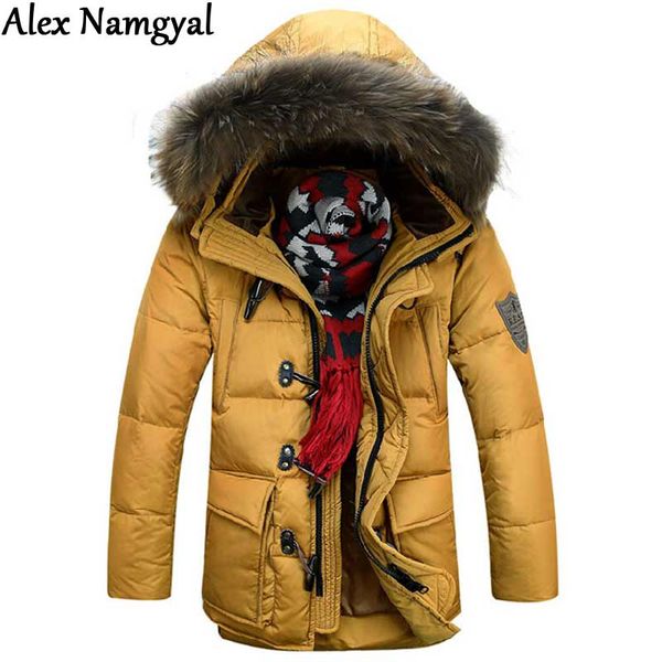 

alexnamgyal new 2017 winter men's jacket male brand natural fur collar plus thick horn button jacket men padded jackets xg170, Black