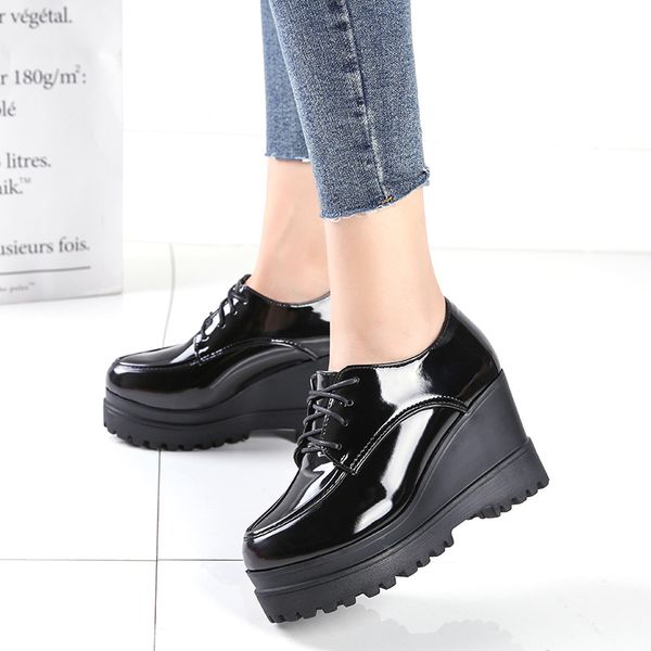 

2020 spring black platform wedges shoes pumps women high heels platform shoes round toe wedges pumps zapatos de mujer