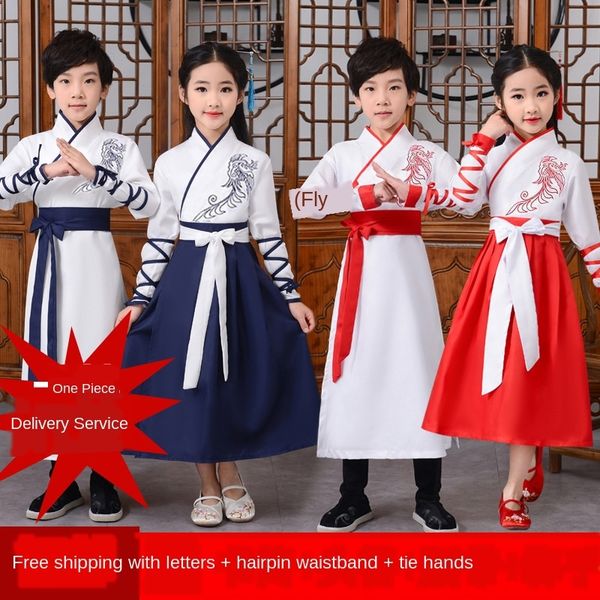 

children's ancient chinese learning hanfu shutong performance ru skirt boys and girls three character classic disciple gui recitation t, Red