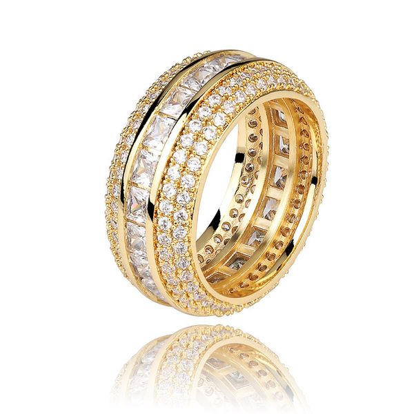 Oco Full Ring CZ Dedo de luxo Linhas Design Quadrado Zircon cinco diamante ouro dos homens de prata anel banhado