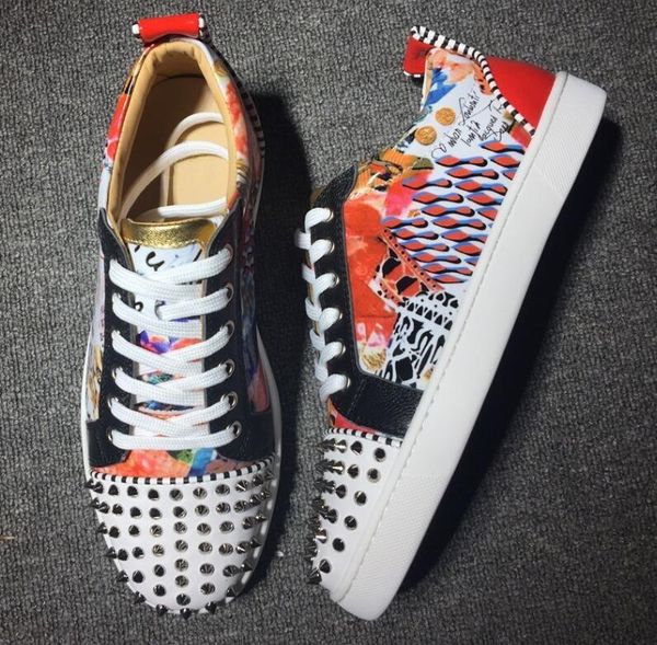 

2019 designer luxury men red bottoms shoes studded spikes low flats casual sneakers for men wedding party dress leather cs10, Black