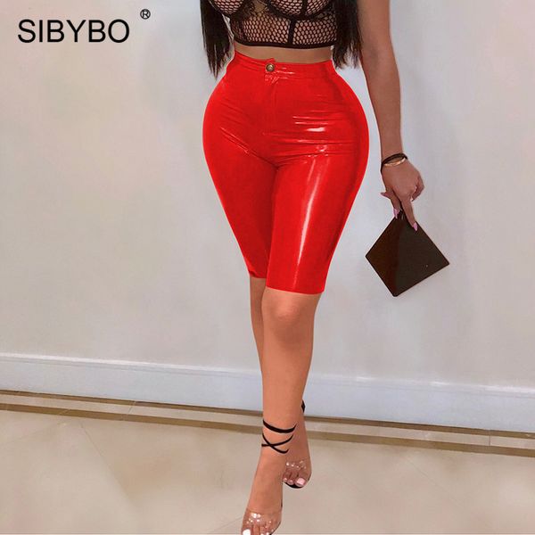 

sibybo high waist pu leather summer pants women button fly skinny short pencil pants beach casual women trousers 2019 y19070101, Black;white