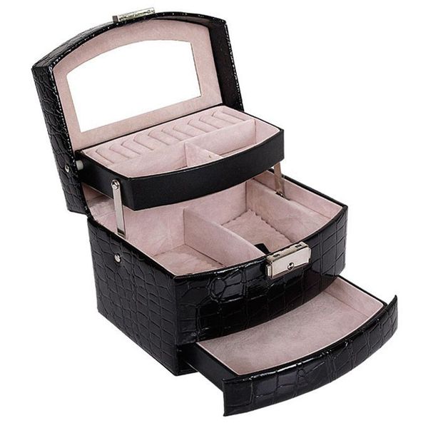

afbc automatic leather jewelry box three-layer storage box for women earring ring cosmetic organizer casket for decorations