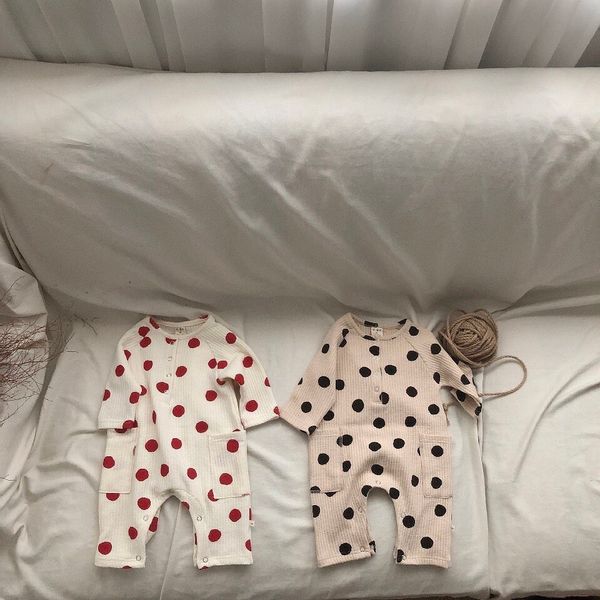 

1993 dotted long sleeve baby bodysuit pocket overalls for infant 6m 9m 12m 24m korean style outfits for kids, Blue