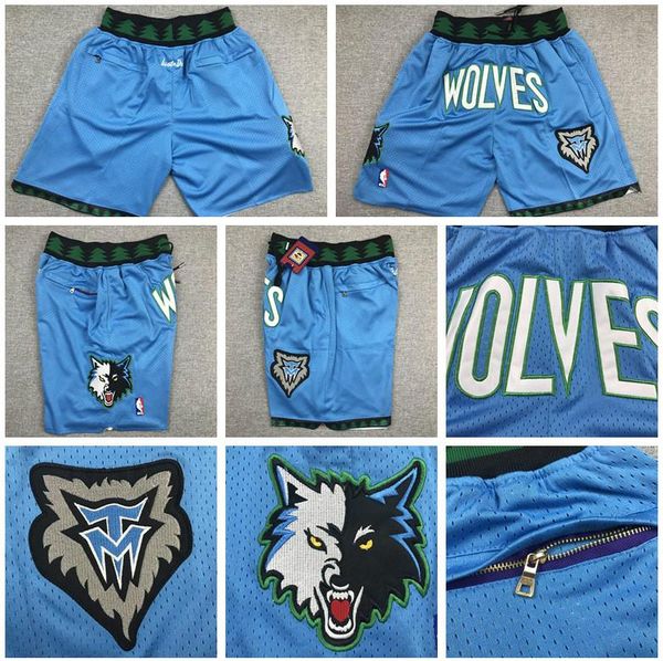 

new retro minnesota timberwolves nba just don basketball shorts towns wiggins stitched pocket throwback blue sweatpants s-xxl, Black;red