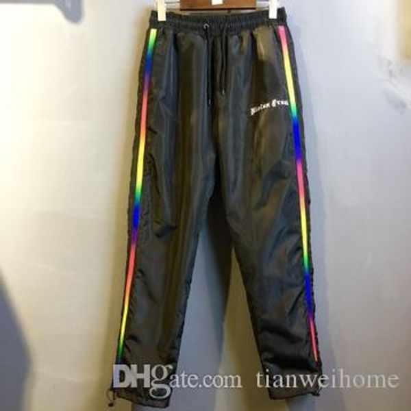 

new striped side zipper sweatpants vintage rainbow tracksuit pants fashionable casual men and women lovers pants ing, Black