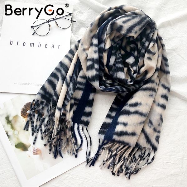 

berrygo autumn winter leopard print women scarf casual streetwear ladies thick warm scarf chic tassel female shawls scarves, Blue;gray