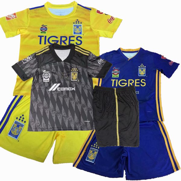 

7 stars 2019 2020 2021 tigres uanl kids soccer jerseys sets home away 3rd tracksuits gignac 19 20 football shirt with shorts, Black