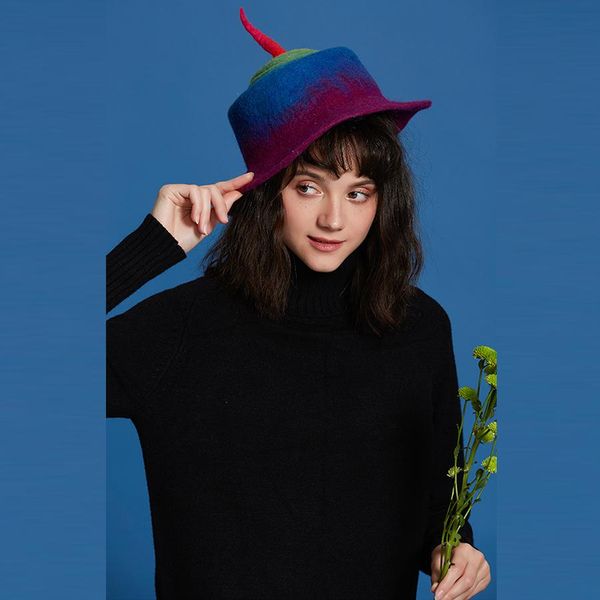 

limited sale rainbow wool caps women children's gift magic hat handmade valentine's day hats female fashion wild christmas jj20072, Blue;gray