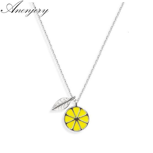 

simple fresh chic clavicle chain necklace 925 sterling silver yellow lemon fruit necklace for women gift