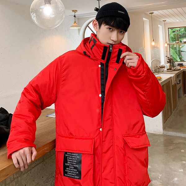 

uyuk2019 winter new casual loose fashion trend harajuku wild print hooded tooling men's jacket cotton clothing clothes, Black