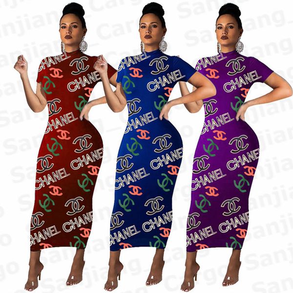 

designer women maxi dress brand letters print one-piece dress casual luxury tight skirt bodycon dresses party long dress 2020 e31205, White