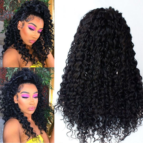 

black 13*3 curly wig with baby hair synthetic lace front wigs heat resistant fiber kinky curly hair wigs for black women
