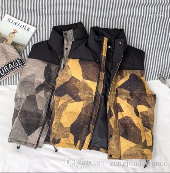 

зима вниз жилет без рукавов стенд воротник короткий стиль homme одежда мода стиль повседневная одежда мужская мода desinger, Black