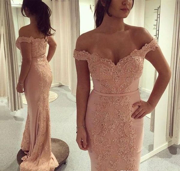 

blush pink mermaid evening dress off the shoulder with lace applique formal holiday wear prom party gown custom made plus sizes, Black