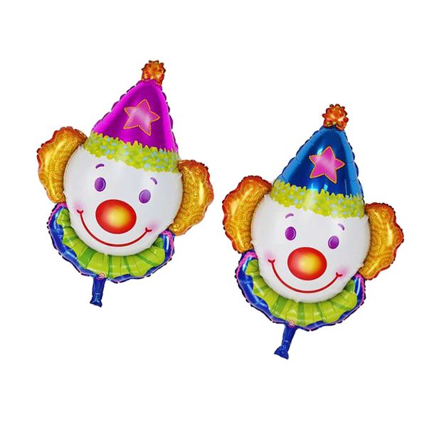 

pieces of 2 jumbo smiling clown face foil balloon rose and blue