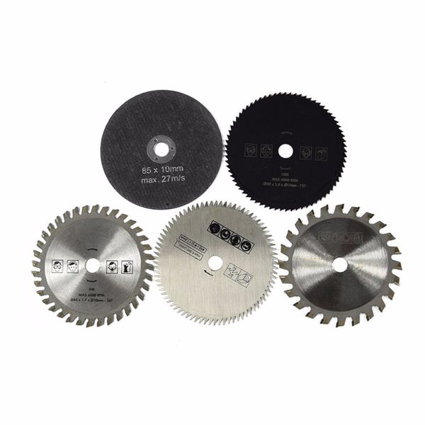 

5pcs hss tct circular saw blade set 85x10mm wood cutting discs for dremel metal cutter rotary tool cutting discs set