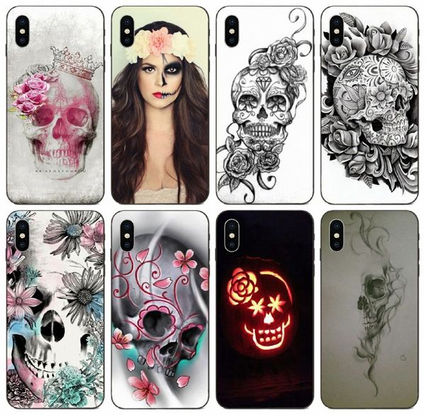 

[tongtrade] sugar skull tattoo rose flower cool art case for iphone 8 7 6s 5s plus x xs 11 pro max samsung a70 a730 honor 6c pro lg k50 case