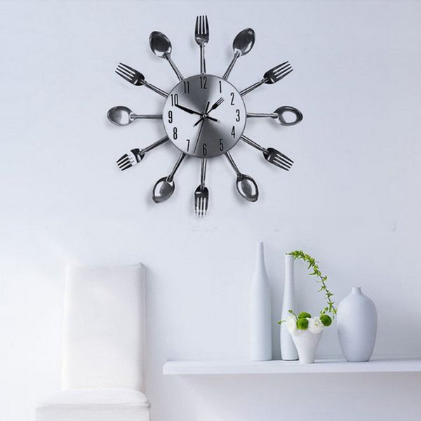 

stainless steel knife fork spoon kitchen restaurant wall clock home decoration wall clocks multifunctional tools
