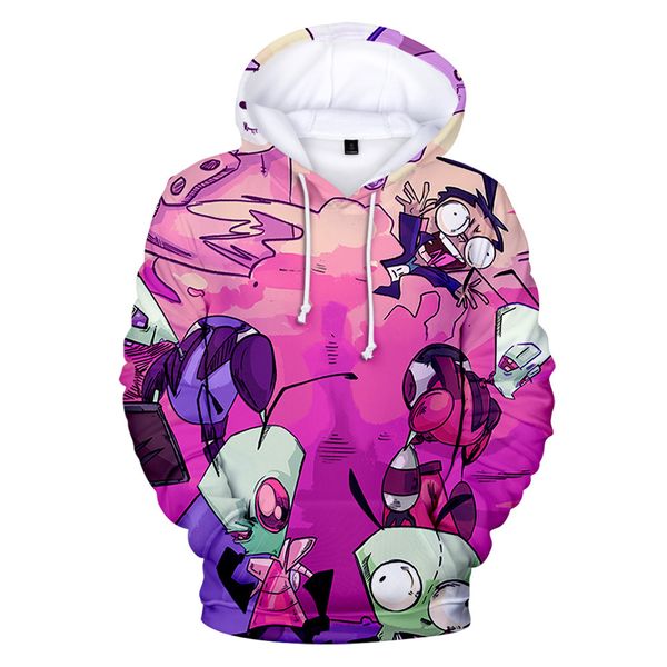 

invader zim alien invader zim3d digital print new casual sports hoodie, Black