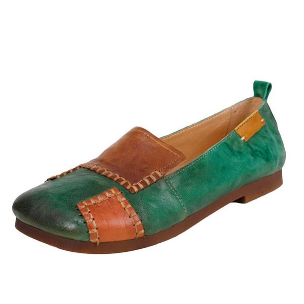 

yourseason women retro mixed colors boat flats 2020 new spring square toe caual national style genuine cow leather female shoes, Black