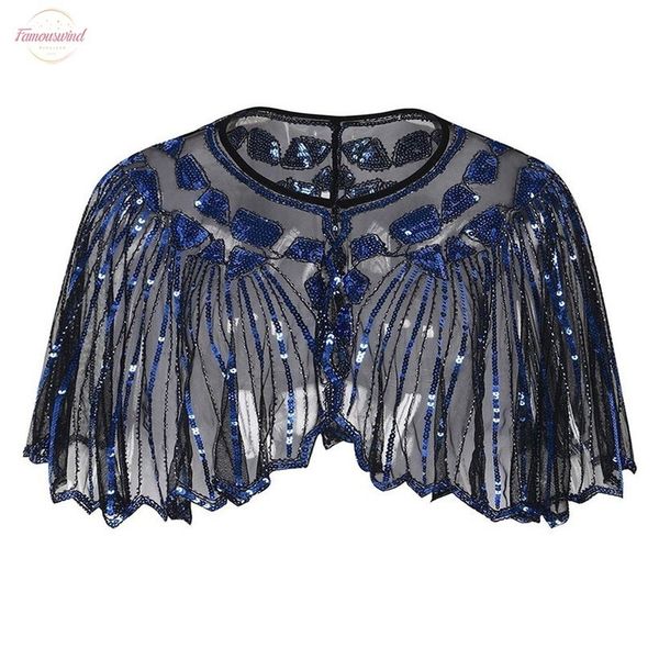 

womens 1920s shawl evening cape bolero flapper cover up beaded sequin deco female elegant partywear stage performance *20, White