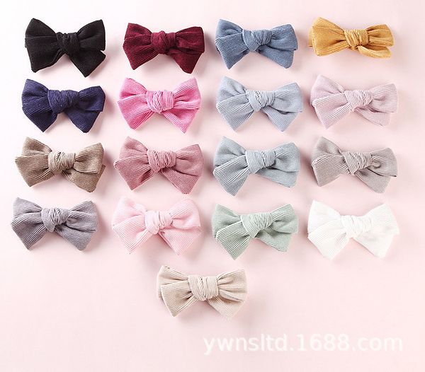 

15386 europe baby girls barrettes corduroy bowknot bobby pin hair clip kids candy color hairpins barrette children hair accessory 17 colors, Slivery;white