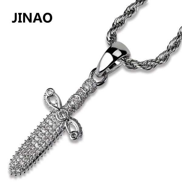 

jinao hip hop new fashion gold/silver color plated sword pendant necklace iced out cz stone with rope chians bling party jewelry