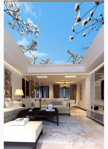 Custom 3d Photo Ceiling Zenith Interior Decorative Mural Hd Beautiful Blue Sky White Clouds Flower Bed Bedroom Ceiling Zenith Mural Hd Wallpapers High