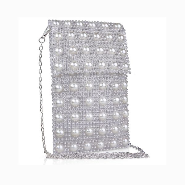 

women's handmade rhinestone pearl handbag crossbody bag cell phone purse