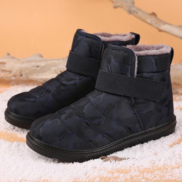 

new fashion men boots waterproof non-slip women ankle snow boots shoes warm fur plush hook & loop man winter shoes, Black