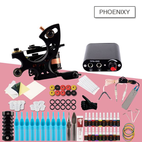 

tattoo kit 4/6/10/20 colors ink sets machines set black power supply needles permanent make up beginner tattoo kit set