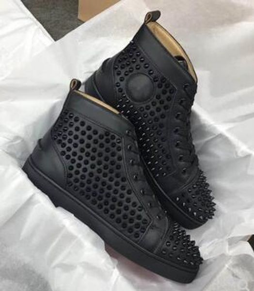 

real p,with box]new designer high spikes sneakers red bottom men women casual walking party wedding, Black