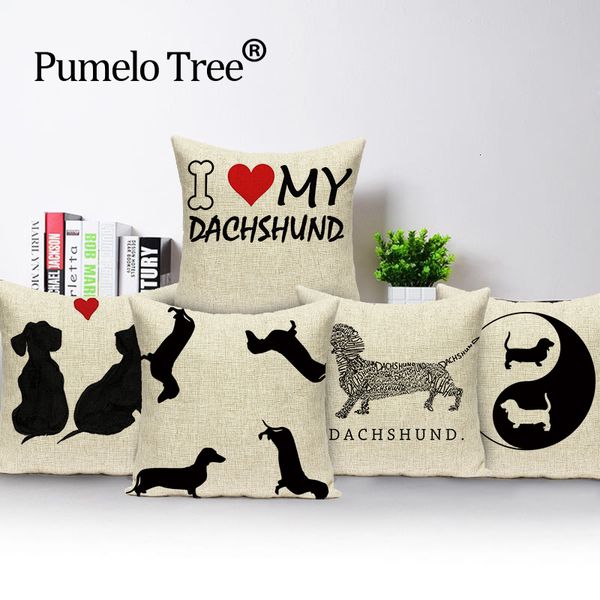 

animal dog cushion black white decorative pillows dropshipping cushion cover dachshund linen cushions home decor pillow cover