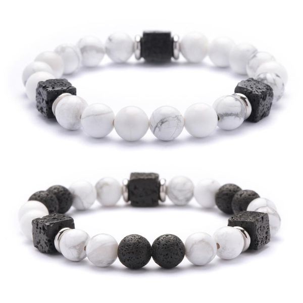 

8mm black and white natural stone distance bracelets lucky stone beads bracelet friend lava bracelet charm jewelry