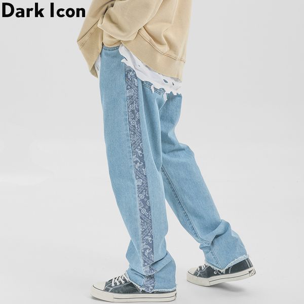

dark side bandana stripe jeans men hi-end fashion denim pants street man trousers, Blue