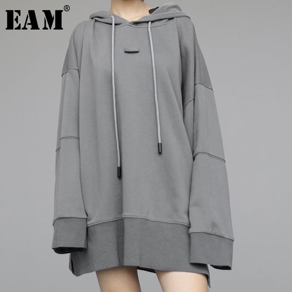 

eam] сыпучие fit черный brief split крупногабаритные толстовка с капюшоном новый длинные рукава женщины большой размер мода tide весна 2020, Black