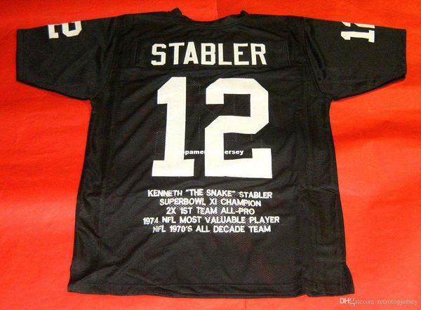 

retro #12 ken stabler custom stat jersey mens stitching s-5xl,6xl football jerseys running, Black;blue