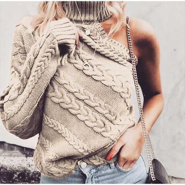 

one shoulder twist knitted sweater women long sleeve turtleneck sweaters autumn 2019 white vintage pullover, White;black