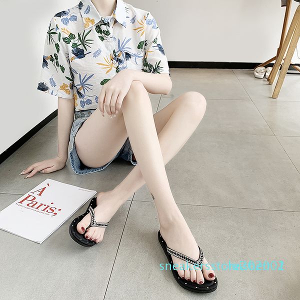 

women summer flat shoes black white beach flip flops 2020 fashion rivet rhinestone slippers lady slides shoes chaussures femme s01