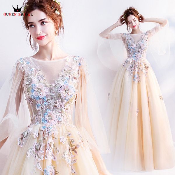 

queen bridal evening dresses a-line appliques flowers beads elegant women party evening gown vestido de festa 2018 new ls19m, White;black