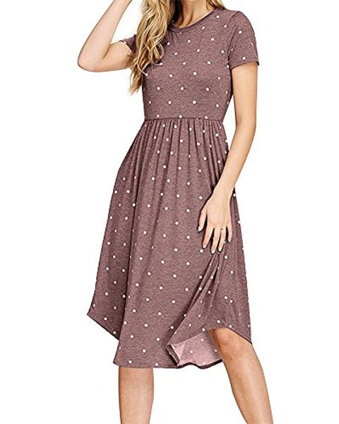 

leani women polka dot long sleeve pleated casual pockets midi dress, Black;gray