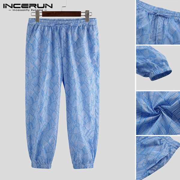 

incerun fashion transparent men pants printed 2020 quick dry casual beach pants vacation seaside thin trousers men s-5xl, Black