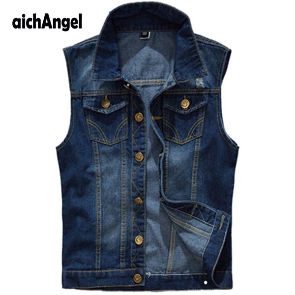 5xl Denim Vest Men's Jacket Men sem mangas Casual Coloat Jean Casat Ripped Slim Fit Macho Jaqueta