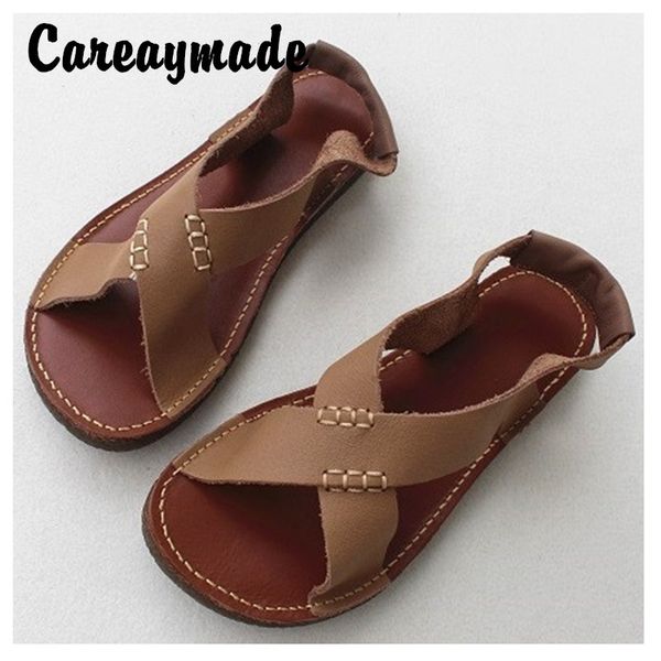 

careaymade-summer japanese sandals full leather cowskin original literature and art fan soft disen female wind sandals, Black