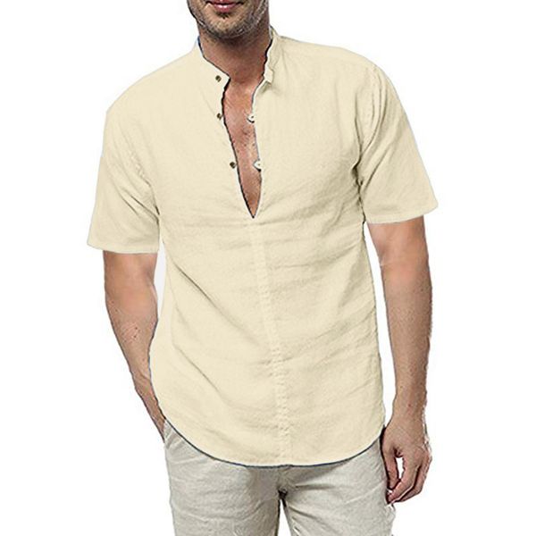 

summer men's shirt casual linen short sleeve shirt solid casual loose male soft blouse streetwear camisa masculina, White;black