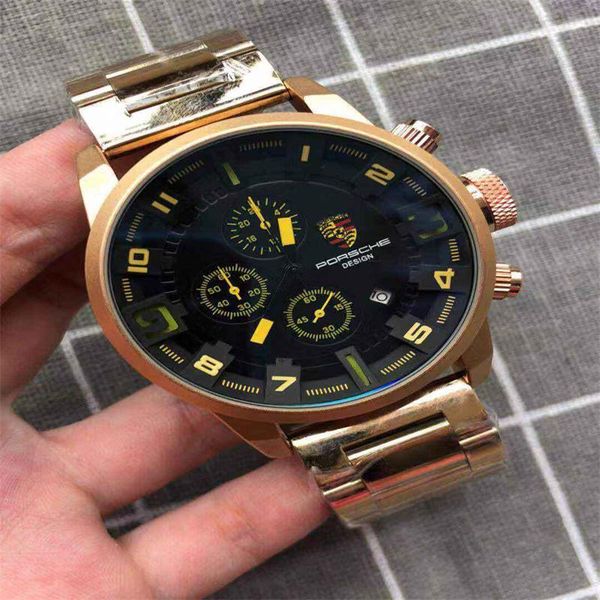

selling new luxury men's leisure sports watch steel band calendar brand watch 40mm multi-function sports watch, Slivery;brown